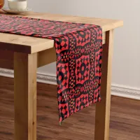 Red & Black Decorative Tribal Geometric Pattern Short Table Runner