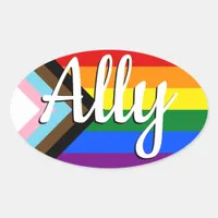 Ally | Progress Pride Flag Oval Sticker