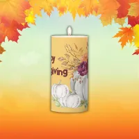 Simple White Pumpkin & Floral Thanksgiving | Pillar Candle