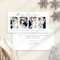 Newlyweds 4 Photos White Merry Christmas Holiday Card