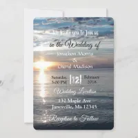 Blue Ocean Waves Sunset Wedding Invitations