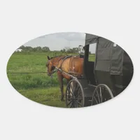 Amish Horse and Buggy at Sunset in Frytown Oval Sticker