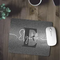 Silver Glitter Monogram Name Mouse Pad