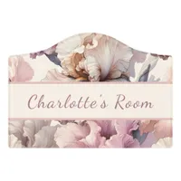 Girls Cute Blush Pink Flowers Pattern Kids Room Door Sign