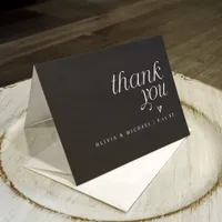 Modern Simple Black White Text Heart Wedding Thank You Card