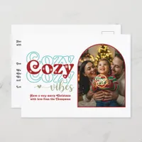 Frost & Berry Cozy Vibes Retro Christmas Photo Holiday Postcard