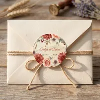 Terracotta Burnt Orange Fall Floral Boho Wedding Classic Round Sticker