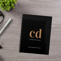 Black gold monogram initials 2025 planner