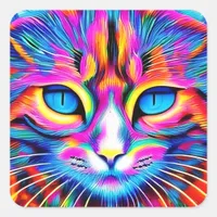 Beautiful Blue Eyed Colorful Ai Generated Cat Square Sticker