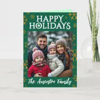 Elegant Happy Holidays Gold Foil Snowflakes Photo Holiday Card