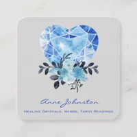 Sapphire Heart and Flowers Square Business Card