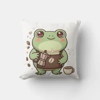 Cute Frog Barista Throw Pillow