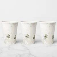 Green and white floral paper cups 