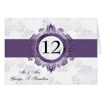 purple monogram table seating card