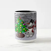 Christmas Tree, Snowman, Snow Scene Combo Mug