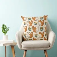 Orange and White Cats Naive Art Style Throw Pillow