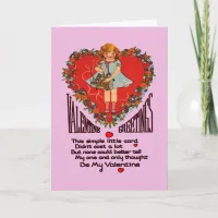 Vintage Valentines Heart Wreath and Girl Card