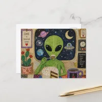 Alien Eating cake Postcard