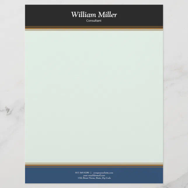 Modern Minimalist Black Blue Stripes Letterhead