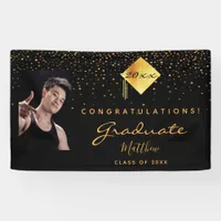 Graduation party black gold confetti photo banner