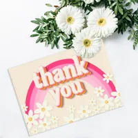 Groovy Retro Daisy Pink Rainbow Thank You Card – B