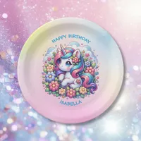 Cute Unicorn Pink Girl's Birthday Paper Plates