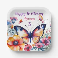 Butterfly in Flowers Girl's Birthday Party  Paper Plates