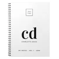 Logo white black monogram initials business notebook