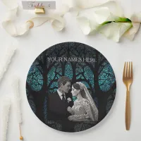 Beautiful wedding couple on a blue Tree of Life Paper Plates