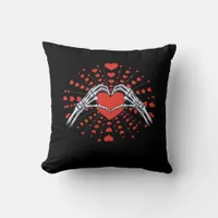 Skeleton Hand Heart Valentines Day Funny 2025 Hear Throw Pillow