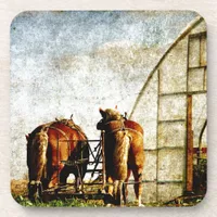 Two Horses Ready For Work Beverage Coaster