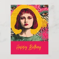 Happy Birthday Mixed Media Collage Woman Postcard