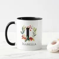 Monogram Letter I Christmas Berry Wreath Mug