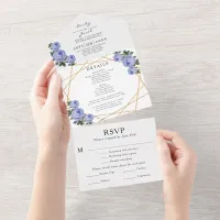 Gold Glitter Geo Blue Floral Wedding Details RSVP All In One Invitation