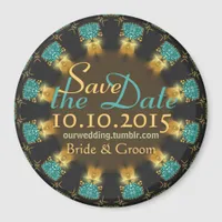 Earthy choc + teal cirlce Save the Date Magnet