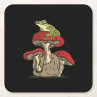 Frog Mushroom Cottagecore Classic Retro Appeal Square Paper Coaster