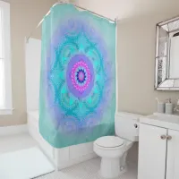 Lotus Bloom Turquoise Mandala Shower Curtain