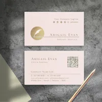 Elegant Minimalist Feather Icon Blush Pink & Gold Business Card