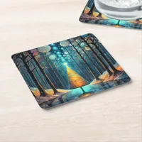 Iridescent Holiday Dream 🎄 Glowing Christmas Tree Square Paper Coaster