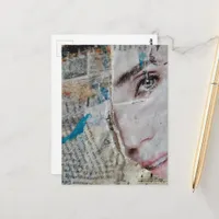Face Random Words Abstract Mixed Media Collage Postcard