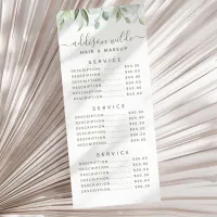 Rustic Watercolor Greenery Floral Service Price Rack Card