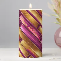 Magenta Gold Christmas Pattern#28 ID1009 Pillar Candle