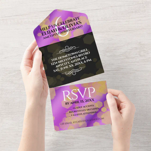 Elegant 6th Amethyst Wedding Anniversary All In One Invitation