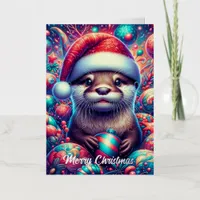 Adorable Festive Christmas Otter Foil Greeting Card