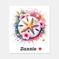 Pink, Blue and Gold Coastal Sand Dollar Beachy Sticker