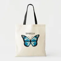 Personalized Blue Butterfly Tote Bag