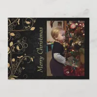 Black and Gold Personalized Photo Christmas Postcard