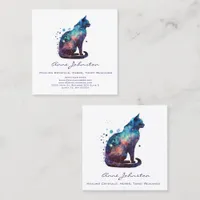 Watercolor Kitty Blue Purple Square Business Card