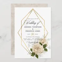 Ivory Floral Polygonal Rustic Wedding Invitation