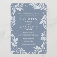 Elegant Wedding Invitation | Leaves | Dusty Blue